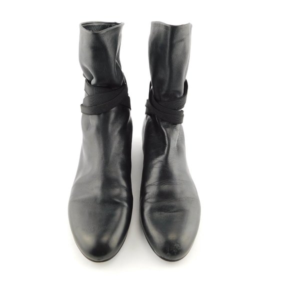 STUART WEITZMAN Black Leather Slouch Ankle Wrap Booties 6 - Picture 3 of 11
